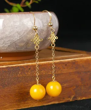 14K Gold Amber Beeswax Drop Earrings