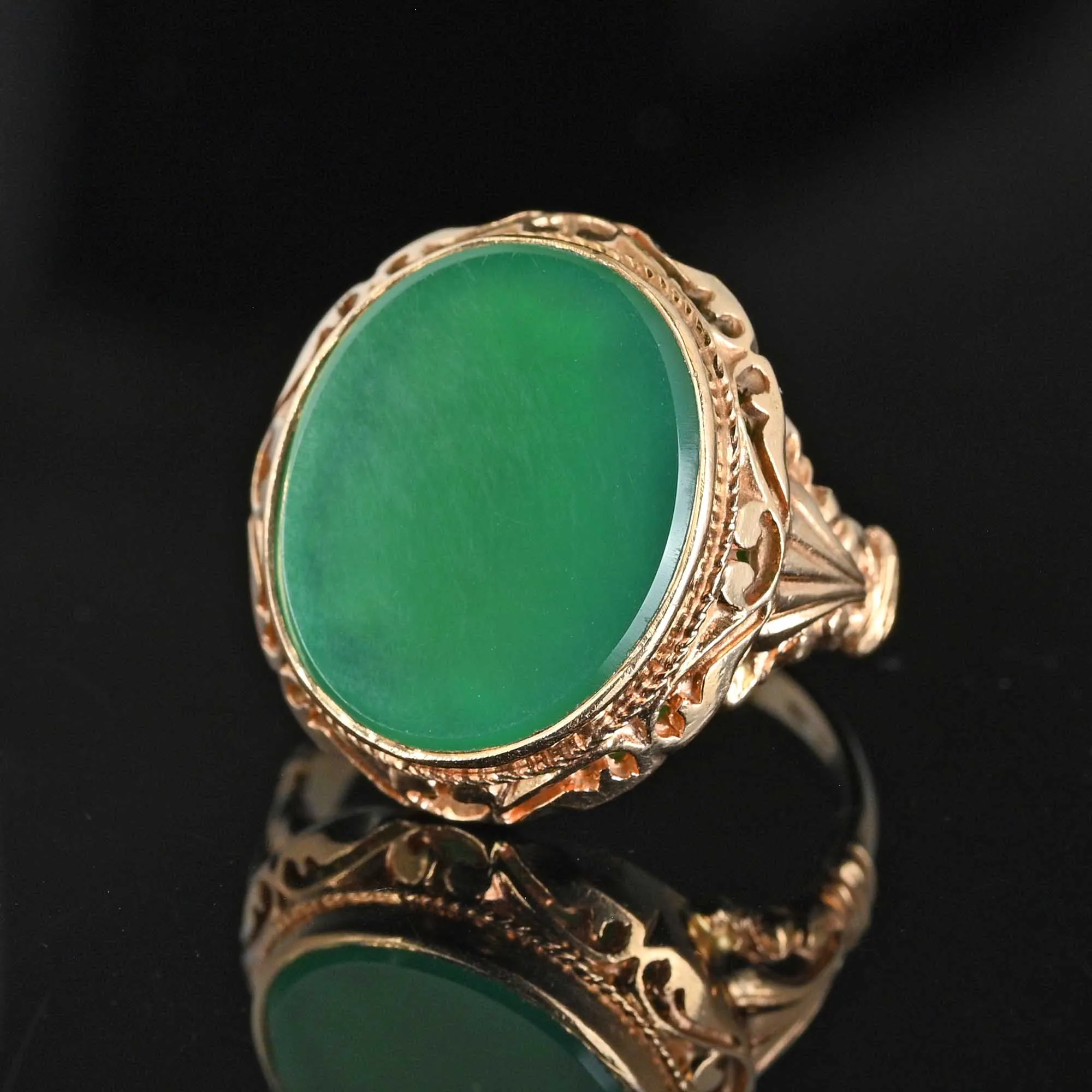 2nd Payment Bold 14K Gold Cabochon Green Chrysoprase Ring