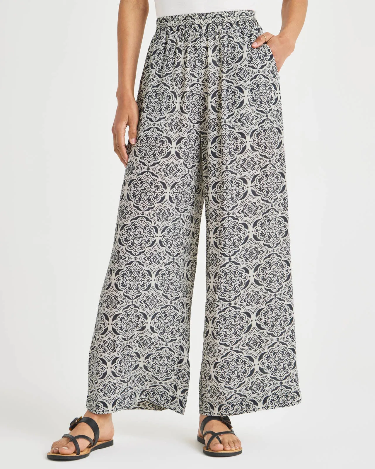 Alessandra Duomo Print Silk Wide Leg Pant