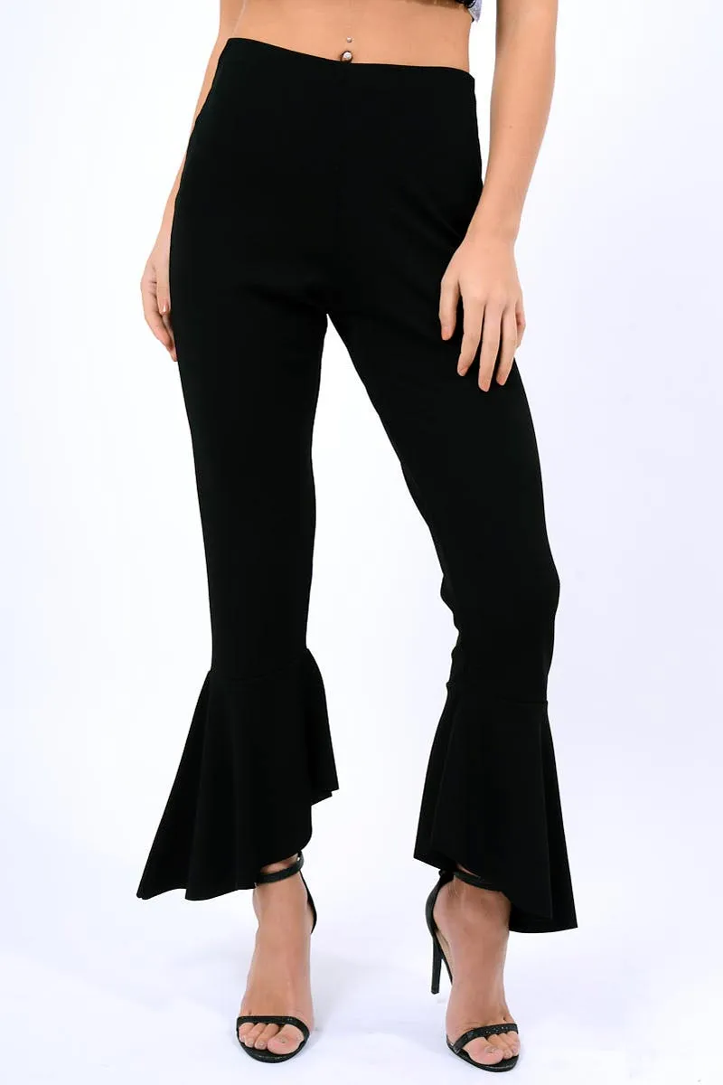 Black Frill Hem Trousers - Payton