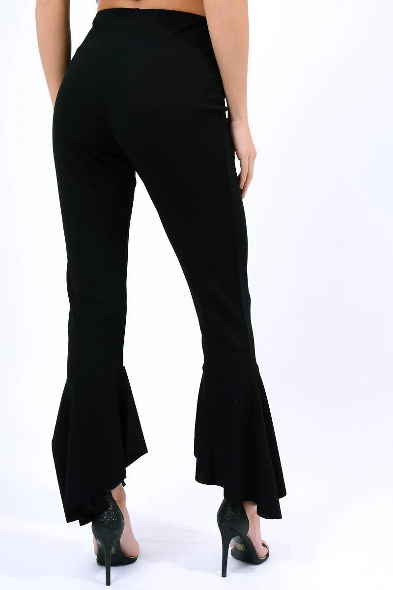 Black Frill Hem Trousers - Payton