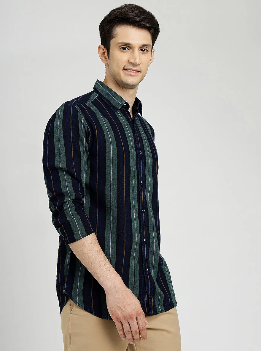 Blue & Green Striped Slim Fit Casual Shirt | JadeBlue