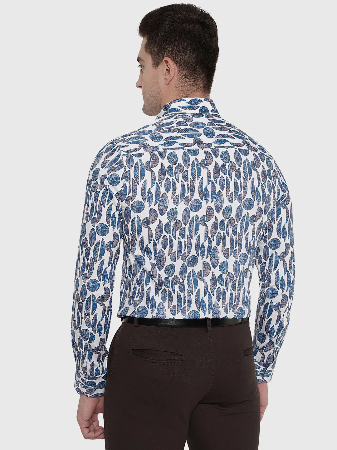 Blue & White Printed Slim Fit Party Wear Shirt | JB Studio