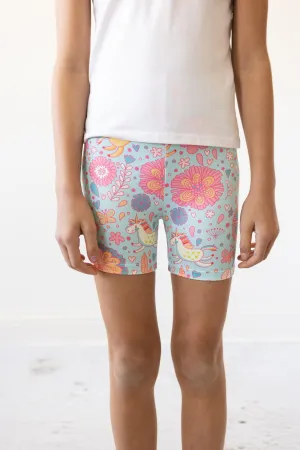 Blue Retro Unicorns Twirl Shorts