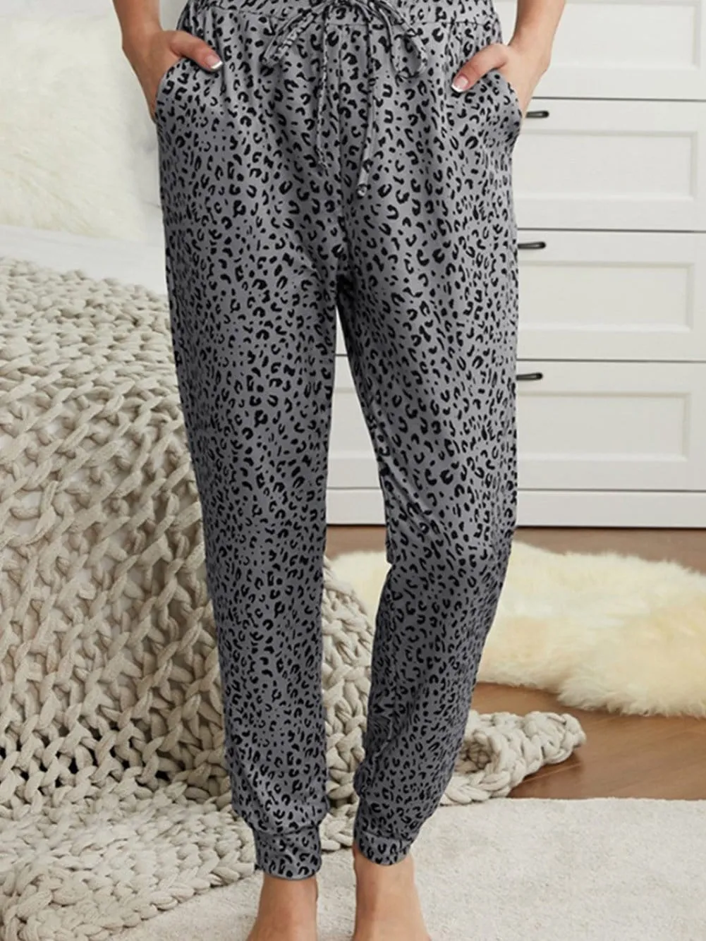 Breezy Gray Leopard Print Joggers