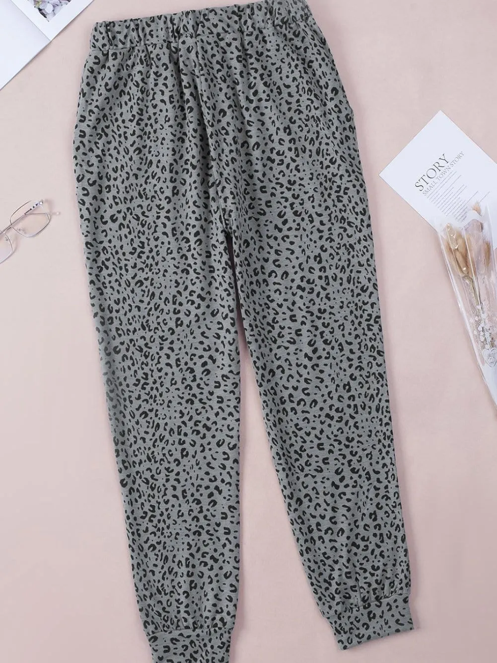 Breezy Gray Leopard Print Joggers