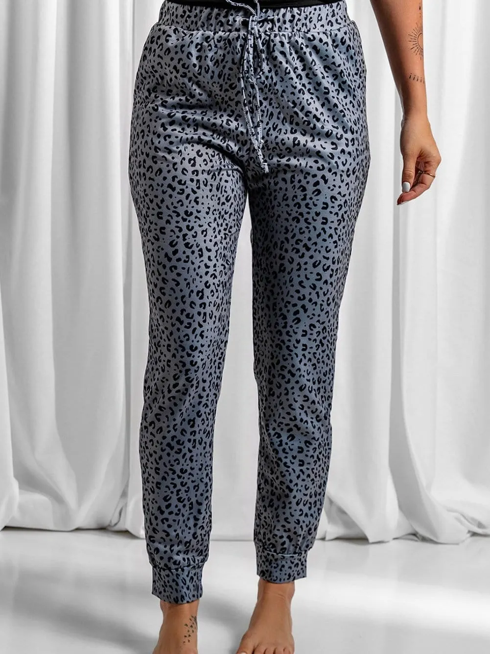 Breezy Gray Leopard Print Joggers