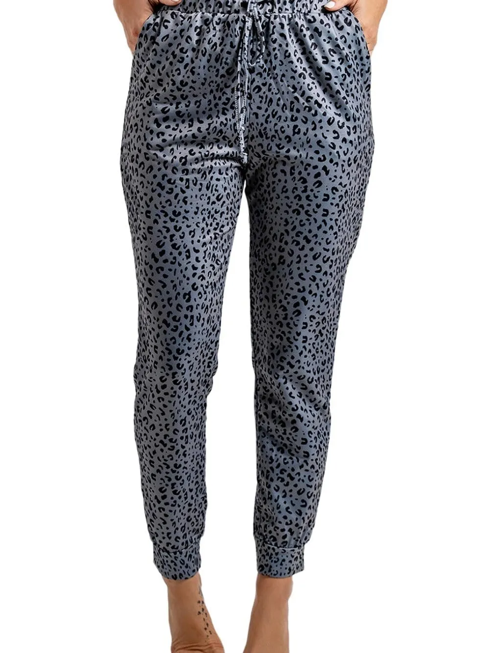 Breezy Gray Leopard Print Joggers