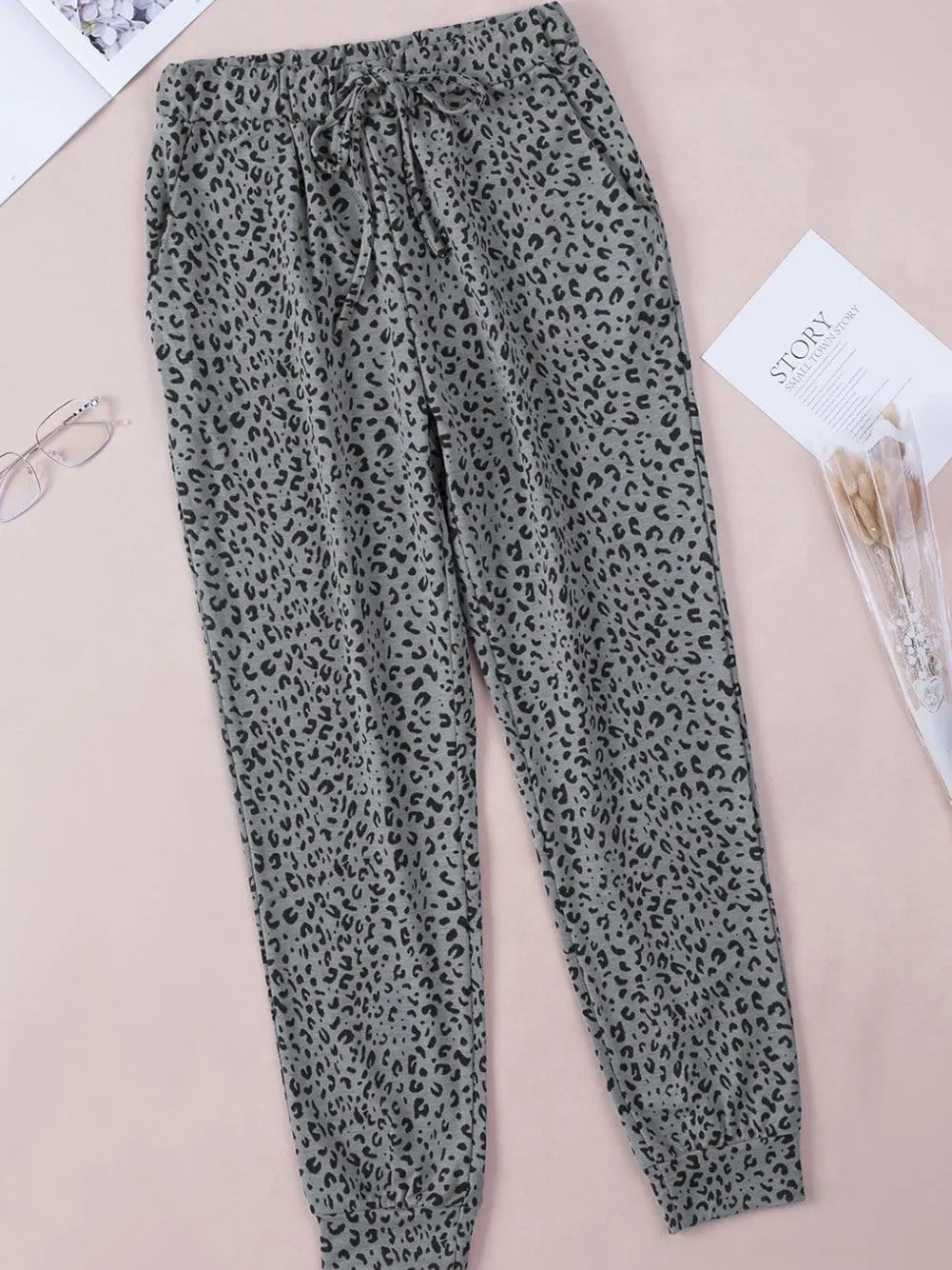 Breezy Gray Leopard Print Joggers