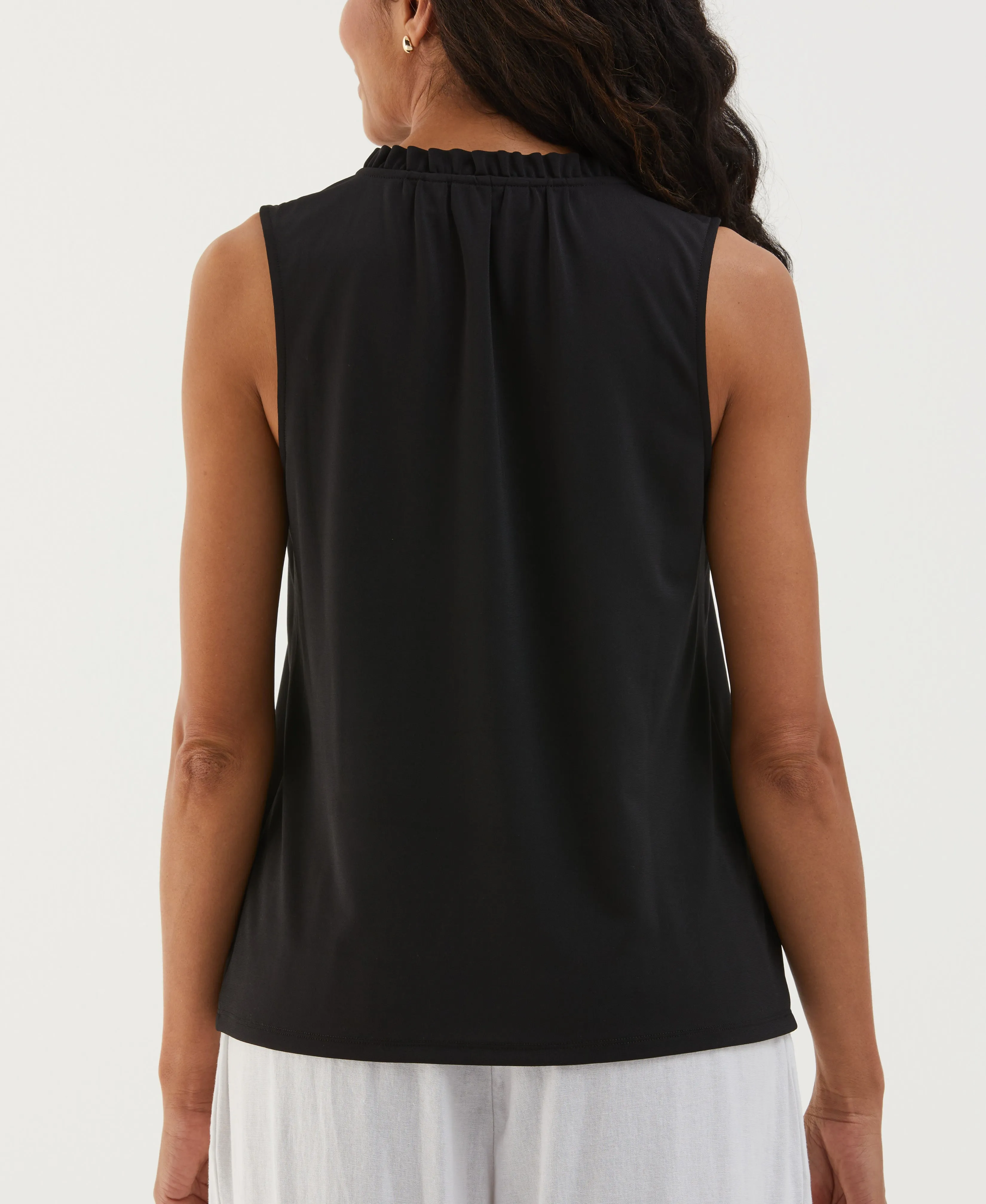 Button Front Ruffle Tank Top