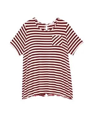 Casey Short Sleeve Split Back Tee | Burgundy / Ivory