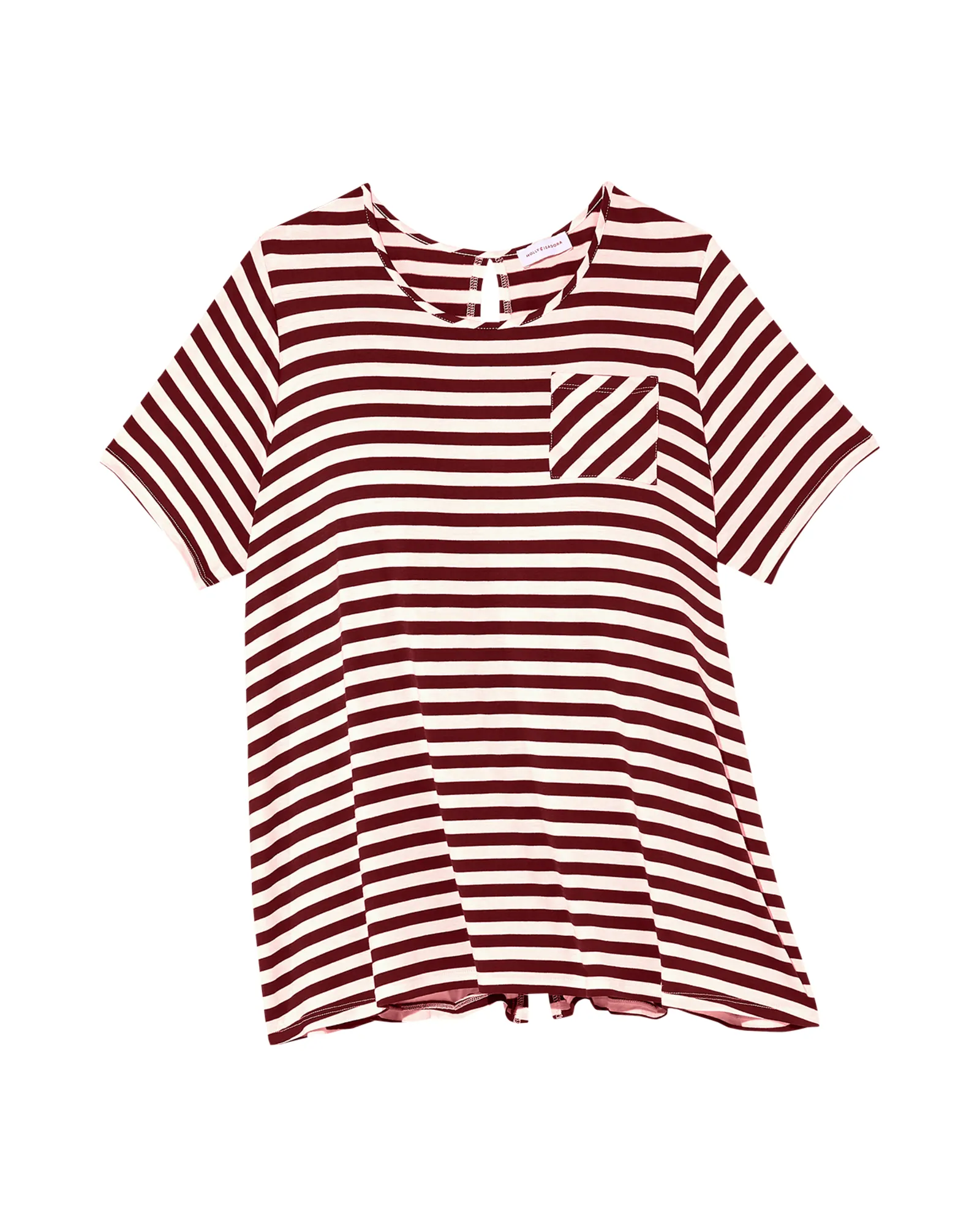 Casey Short Sleeve Split Back Tee | Burgundy / Ivory