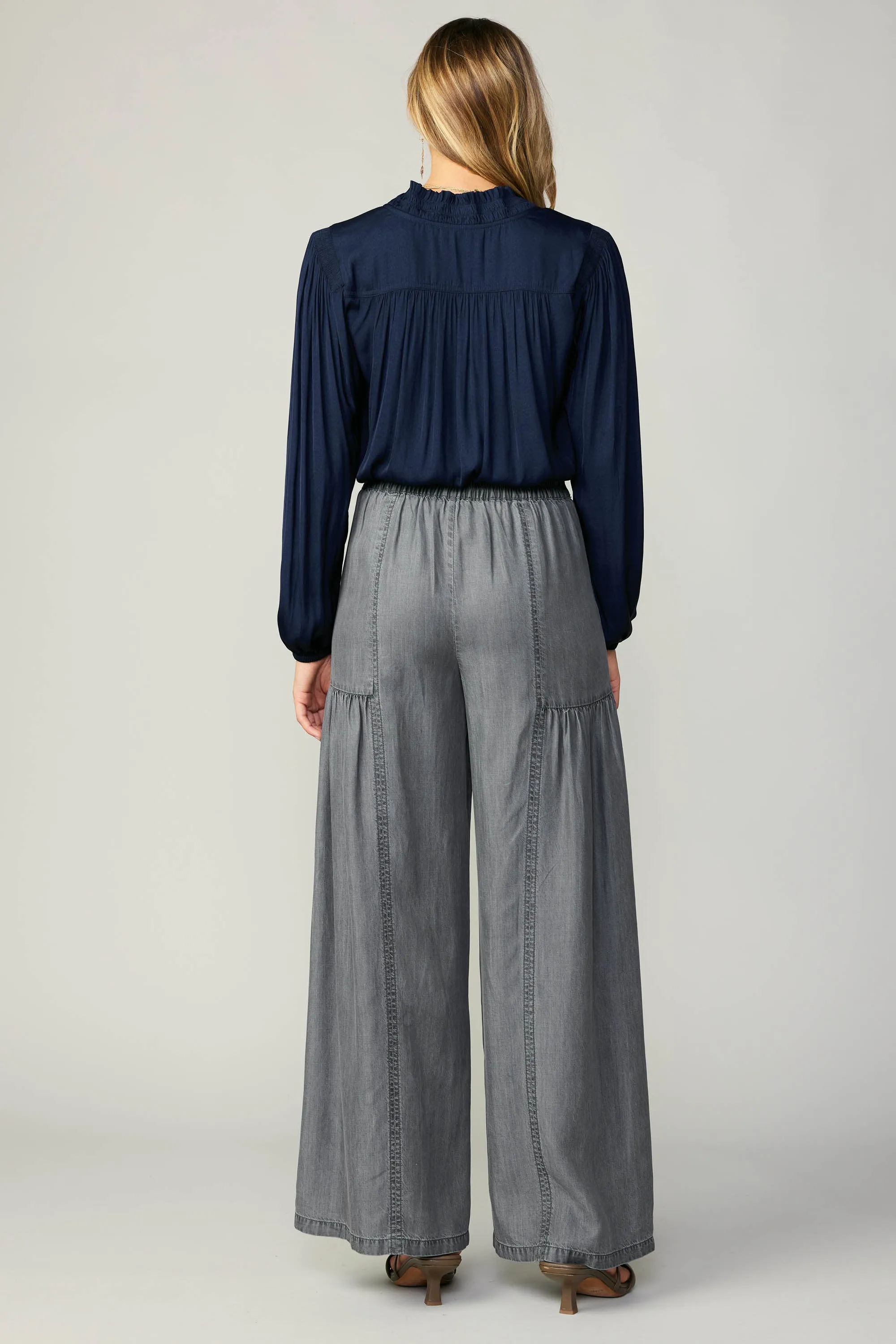 Chambray Tiered Wide Pants