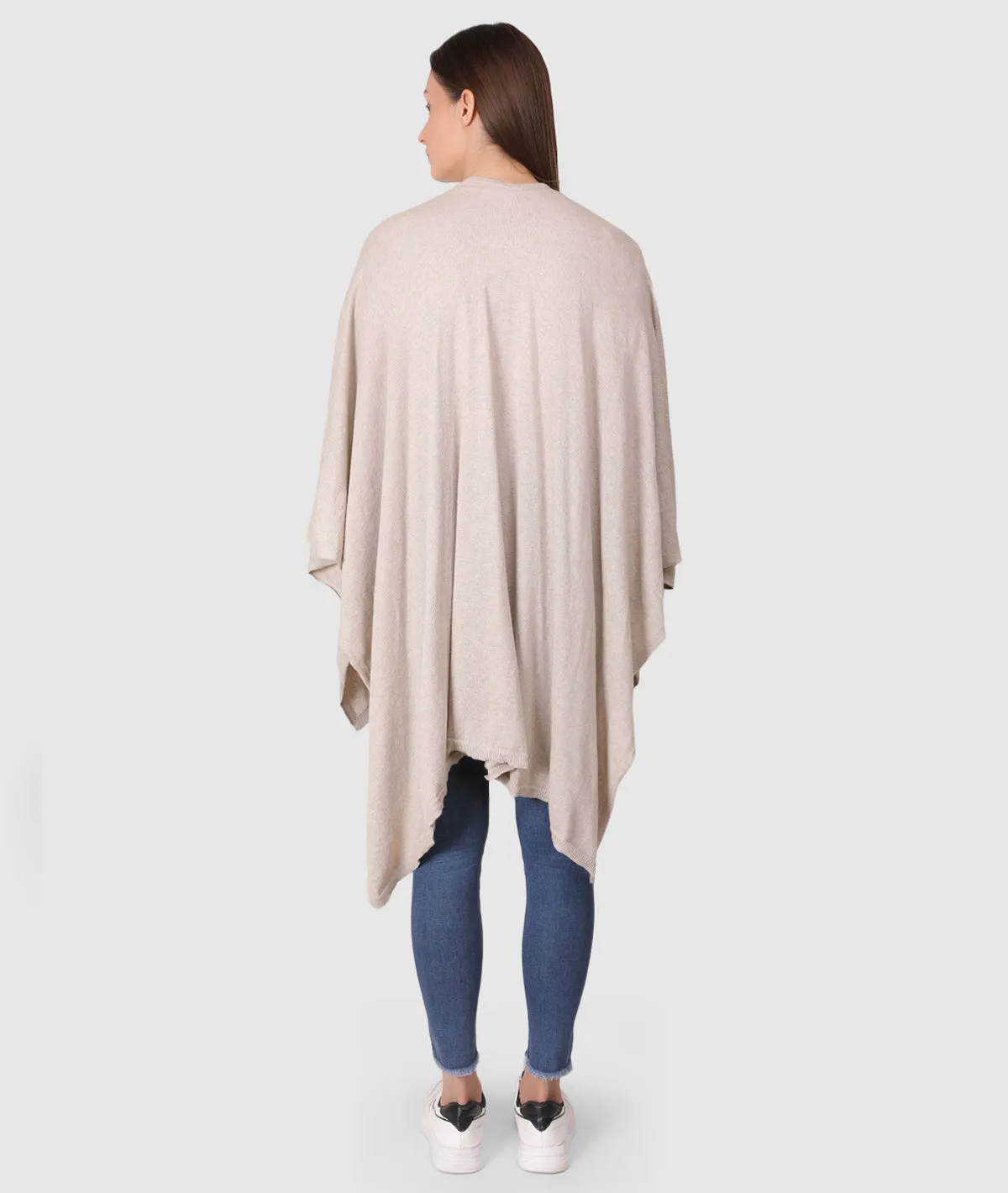 Classic Travel Wrap - Organic Cotton Knitted Light Weight Wrap in Pouch (Light Beige Melange)