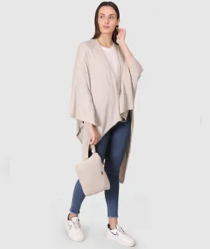 Classic Travel Wrap - Organic Cotton Knitted Light Weight Wrap in Pouch (Light Beige Melange)