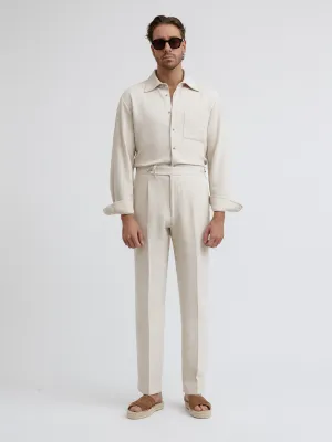 Cream Stonewashed Linen Oscar Trousers (Wide Fit)