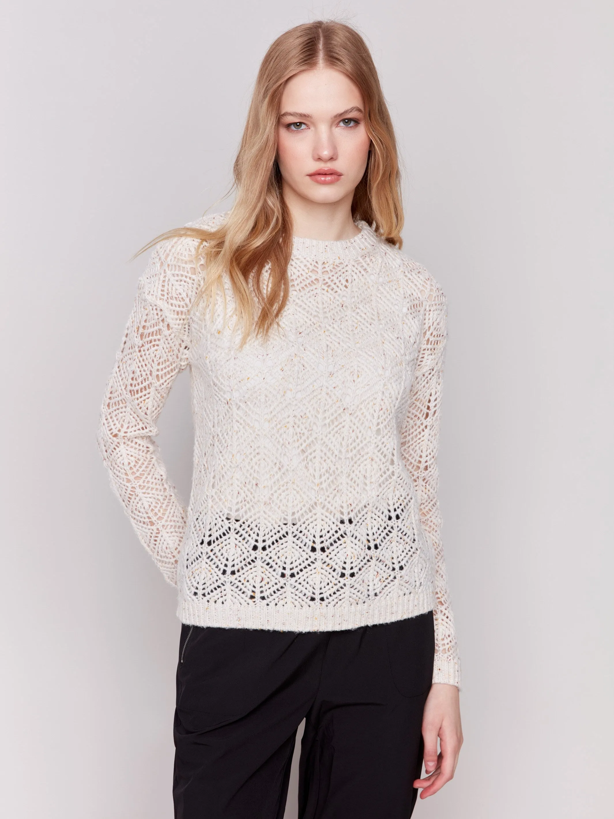 Crochet Knit Sweater - Oatmeal