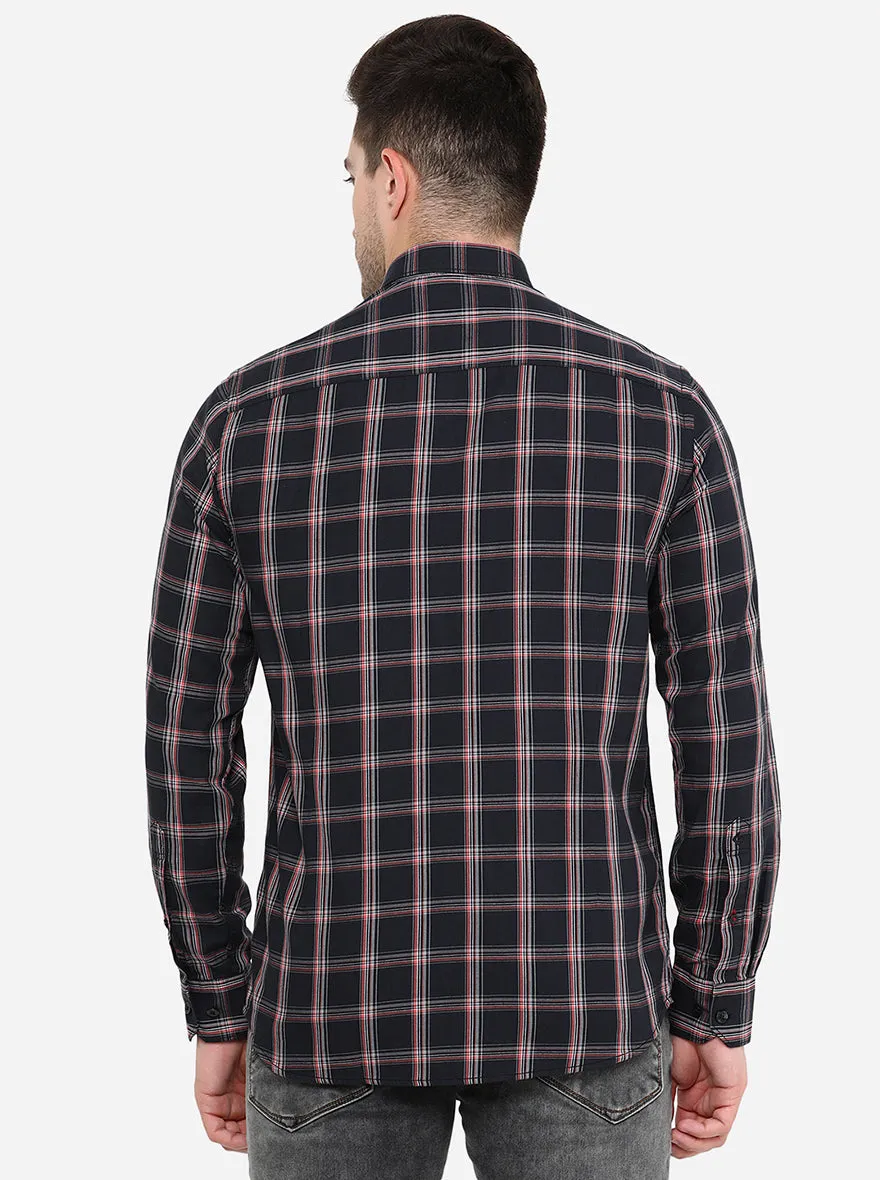 Dark Blue Checked Smart Fit Casual Shirt | Greenfibre