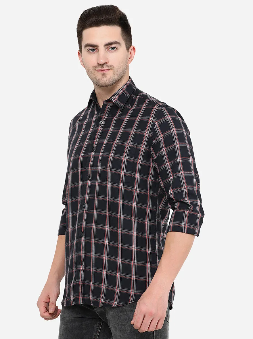 Dark Blue Checked Smart Fit Casual Shirt | Greenfibre