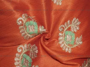 Dark Orange Gota Embroidered Silk Fabric