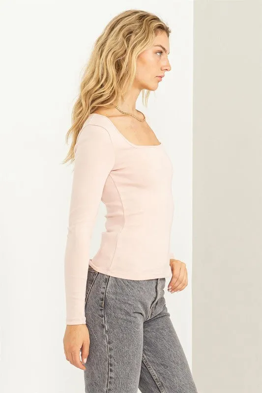 Dusty Pink Positively Perfect Square Neck Long Sleeve Top