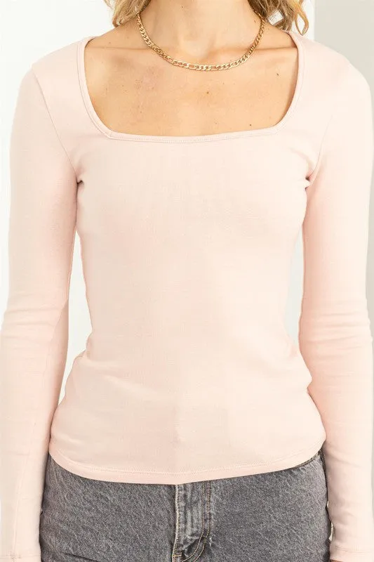 Dusty Pink Positively Perfect Square Neck Long Sleeve Top