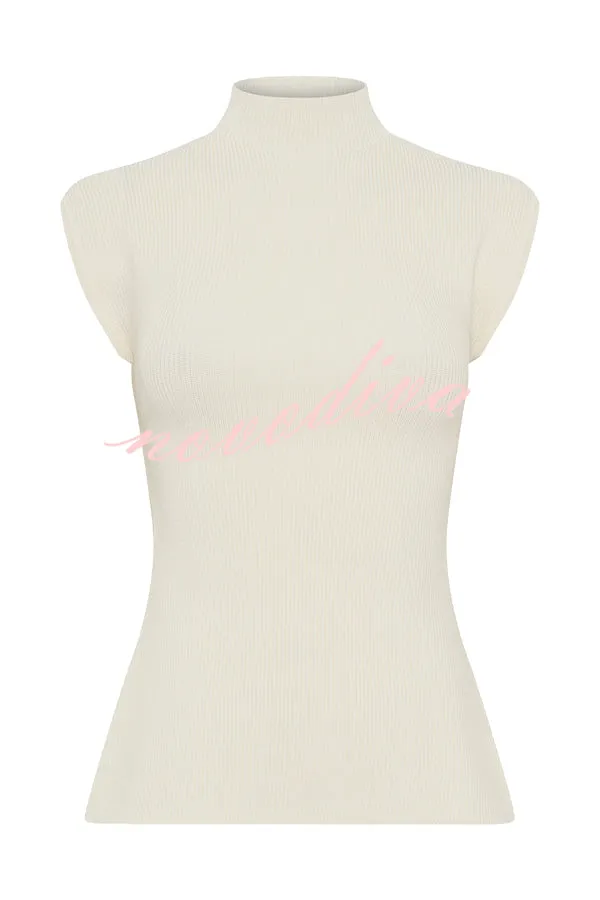 Effortless Chic Ribbed Knit High Neck Open Back Stretch Top