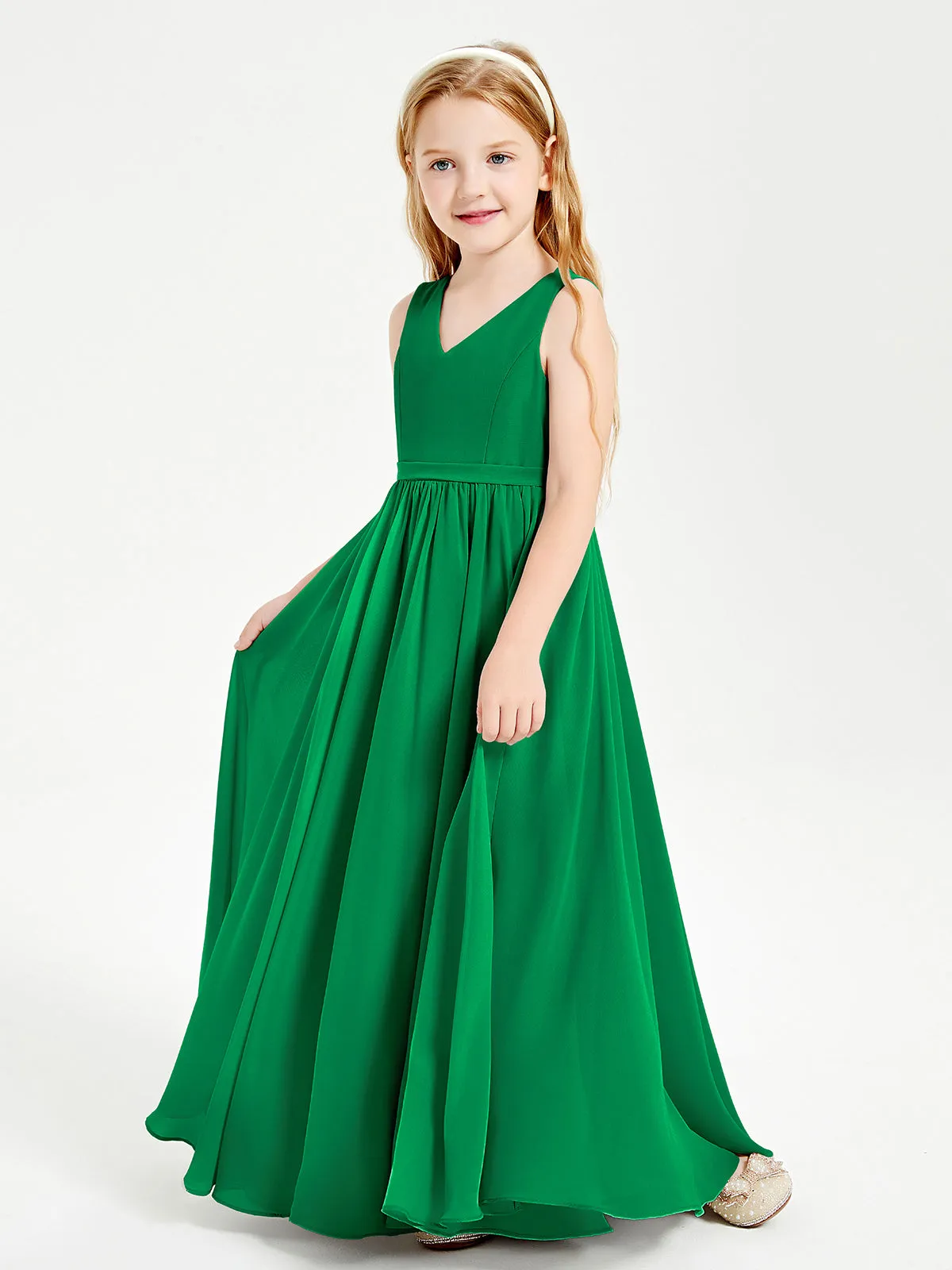 Elegant Sleeveless Junior Bridesmaid Dresses Emerald