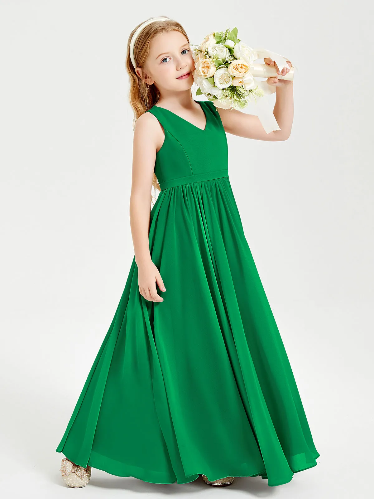 Elegant Sleeveless Junior Bridesmaid Dresses Emerald