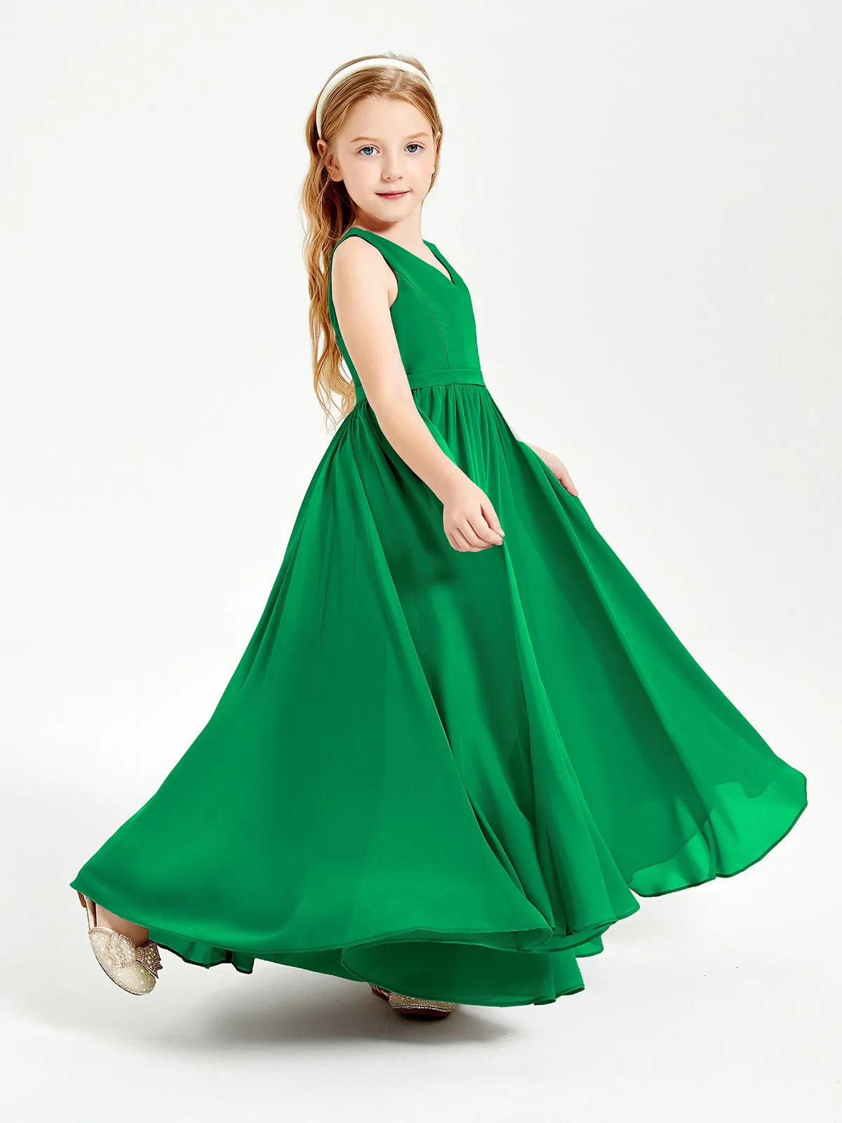 Elegant Sleeveless Junior Bridesmaid Dresses Emerald