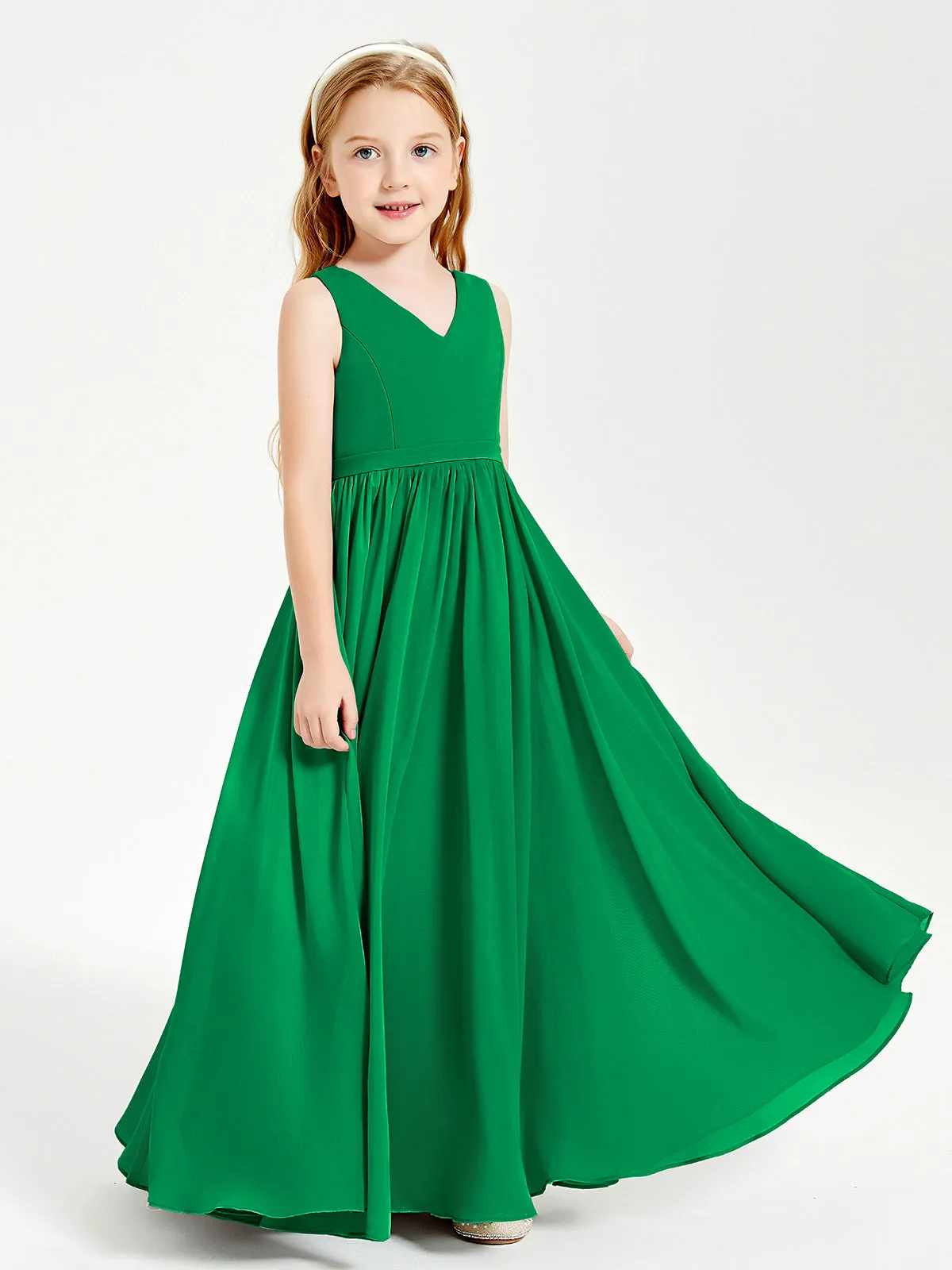 Elegant Sleeveless Junior Bridesmaid Dresses Emerald