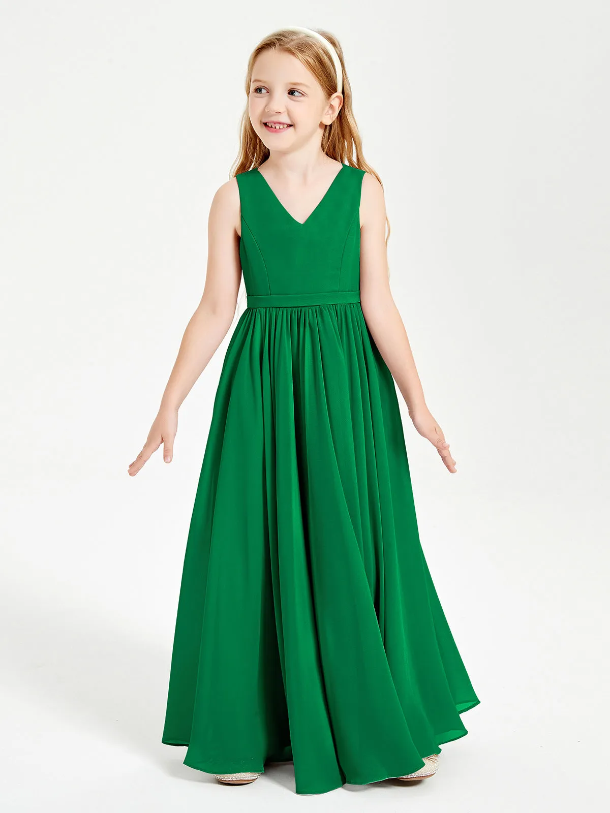 Elegant Sleeveless Junior Bridesmaid Dresses Emerald