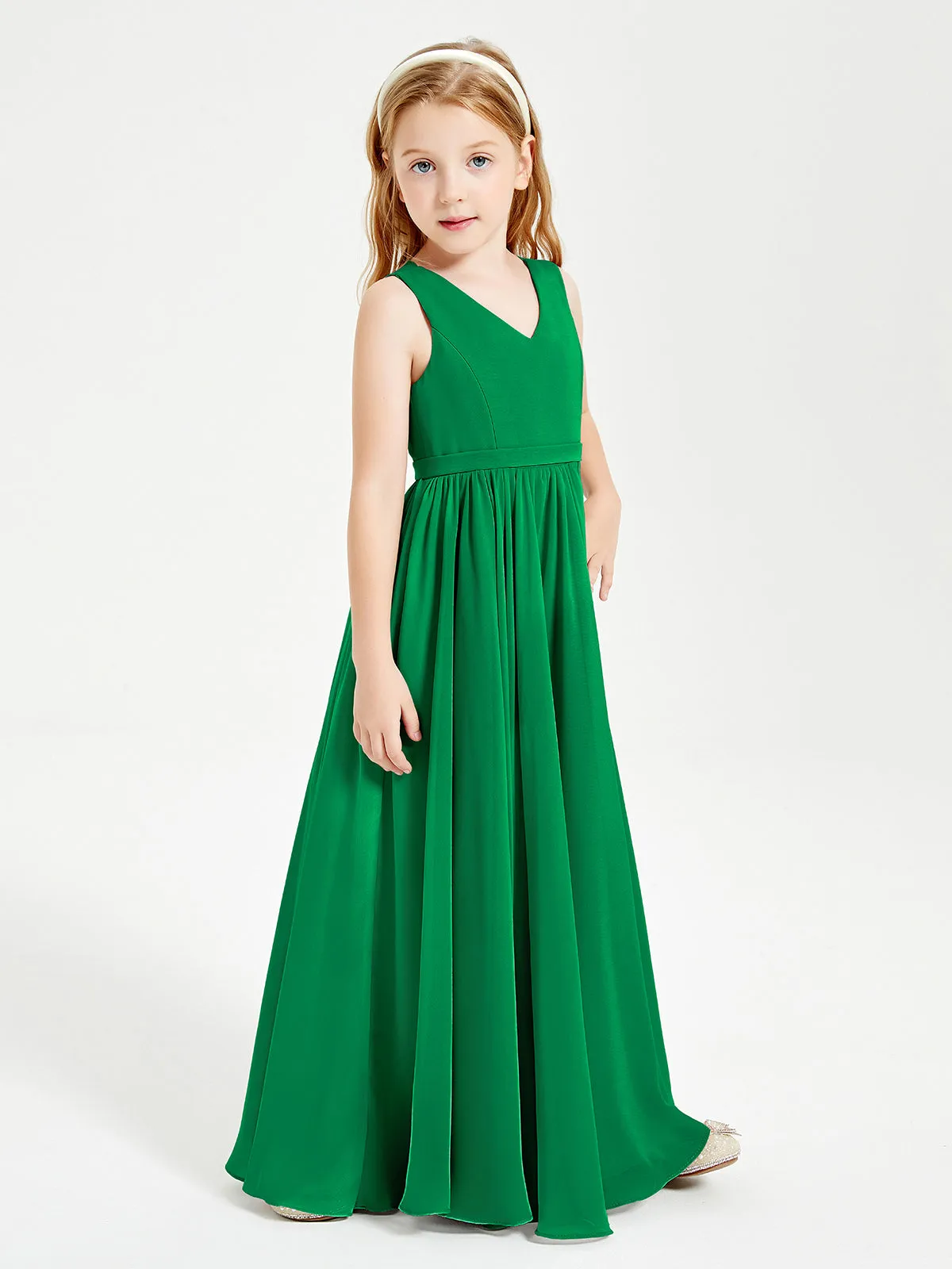 Elegant Sleeveless Junior Bridesmaid Dresses Emerald