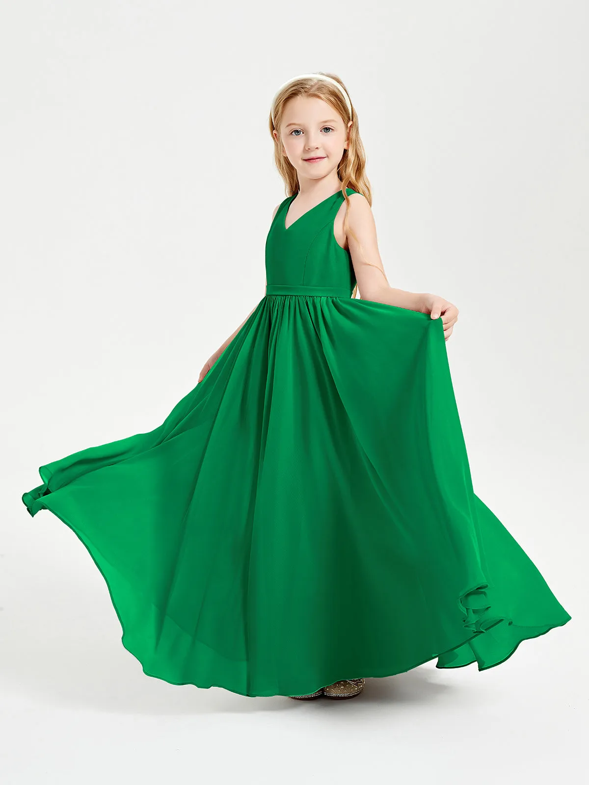 Elegant Sleeveless Junior Bridesmaid Dresses Emerald