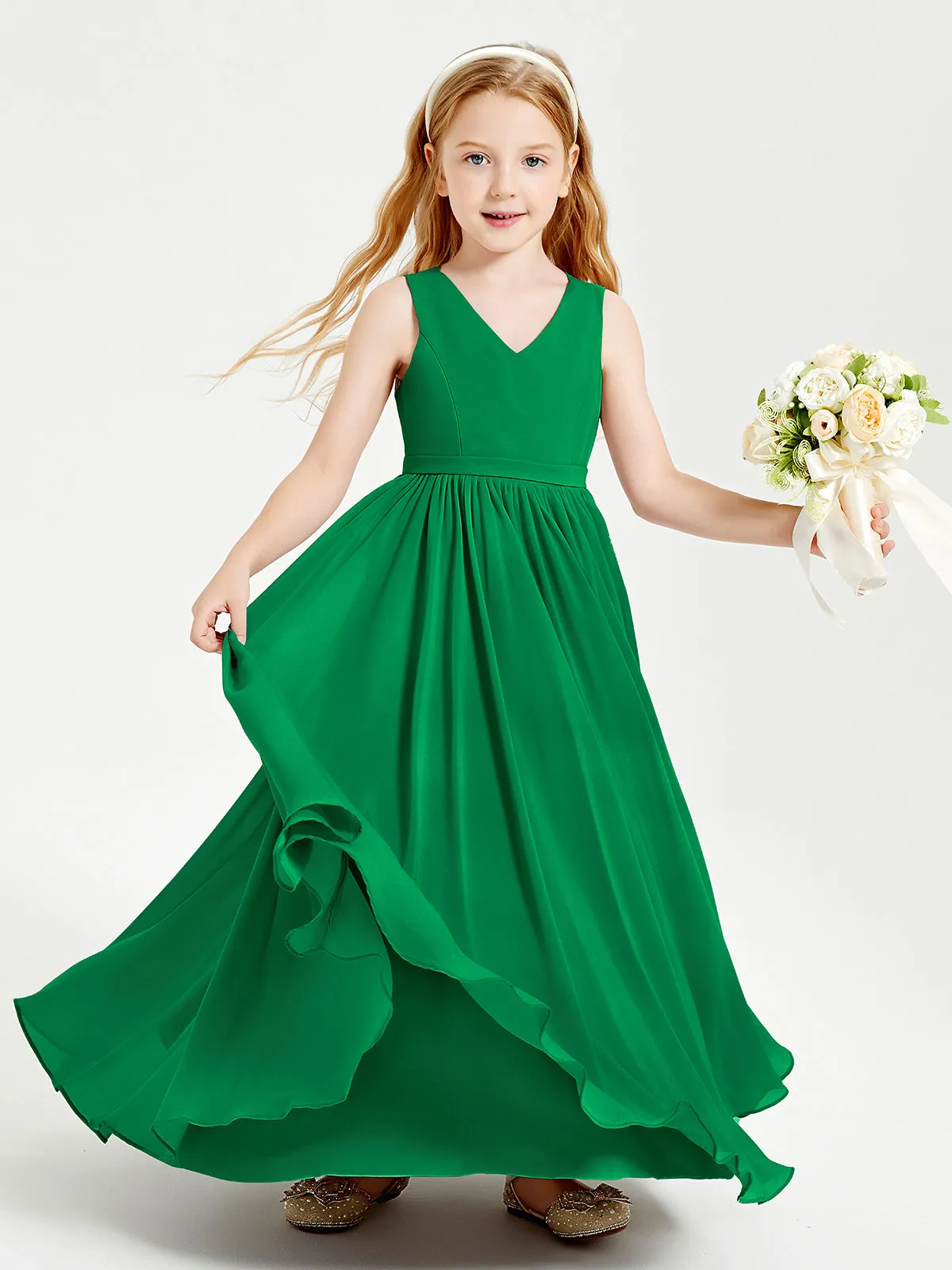 Elegant Sleeveless Junior Bridesmaid Dresses Emerald