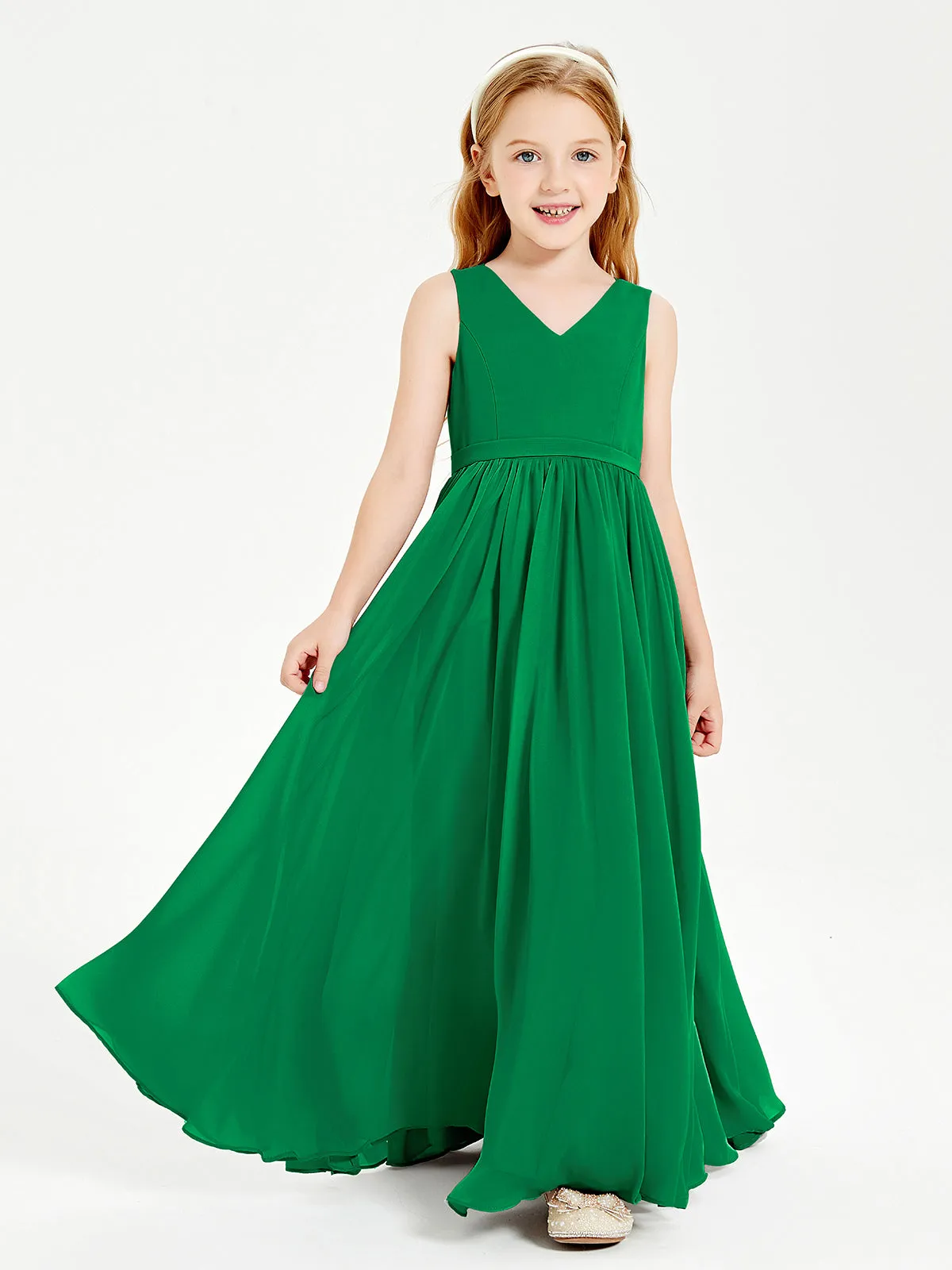 Elegant Sleeveless Junior Bridesmaid Dresses Emerald