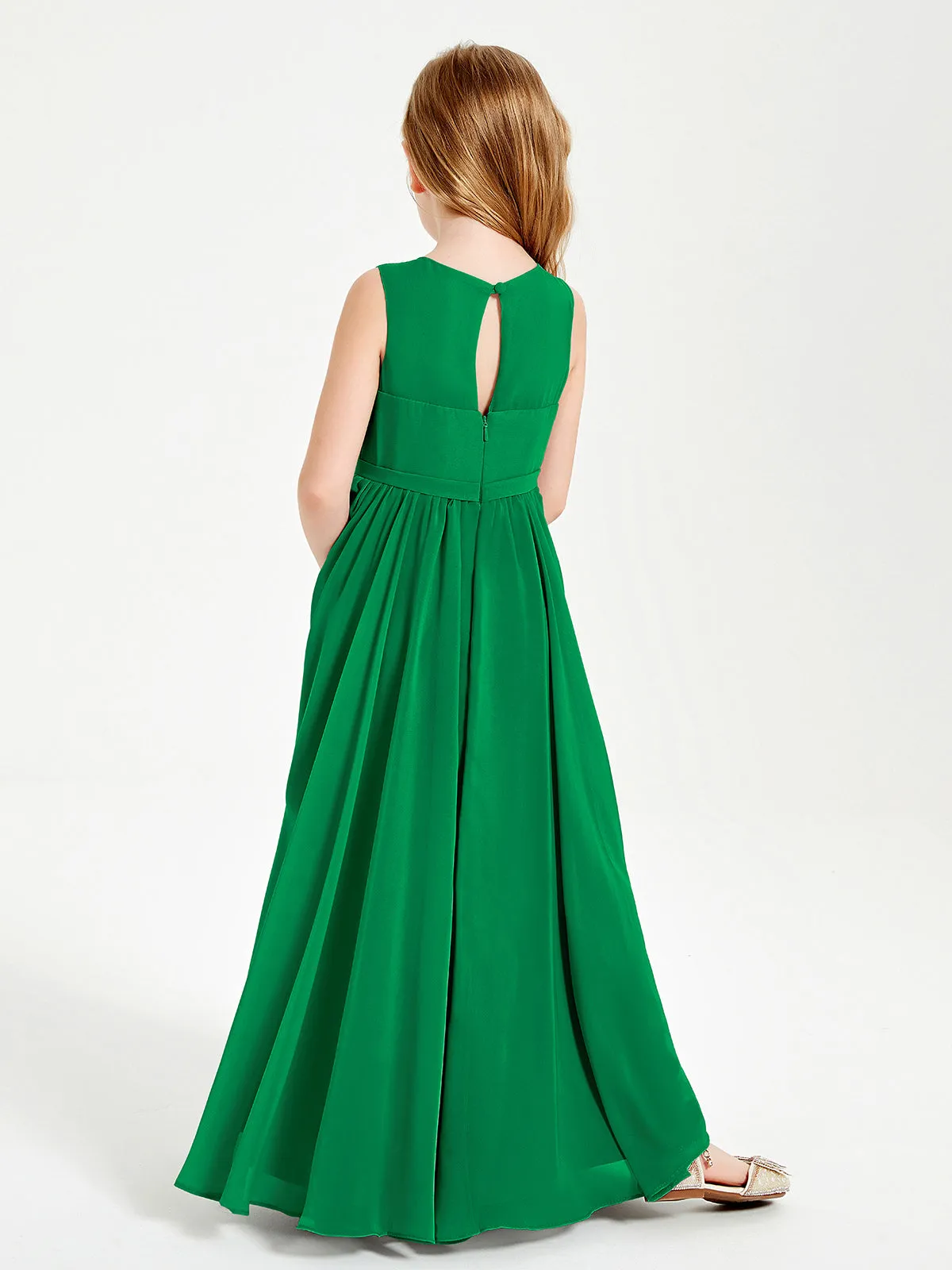 Elegant Sleeveless Junior Bridesmaid Dresses Emerald