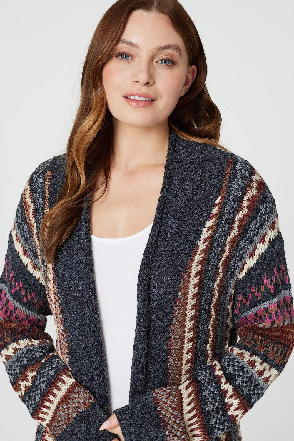 Fair Isle Open Front Knit Cardigan