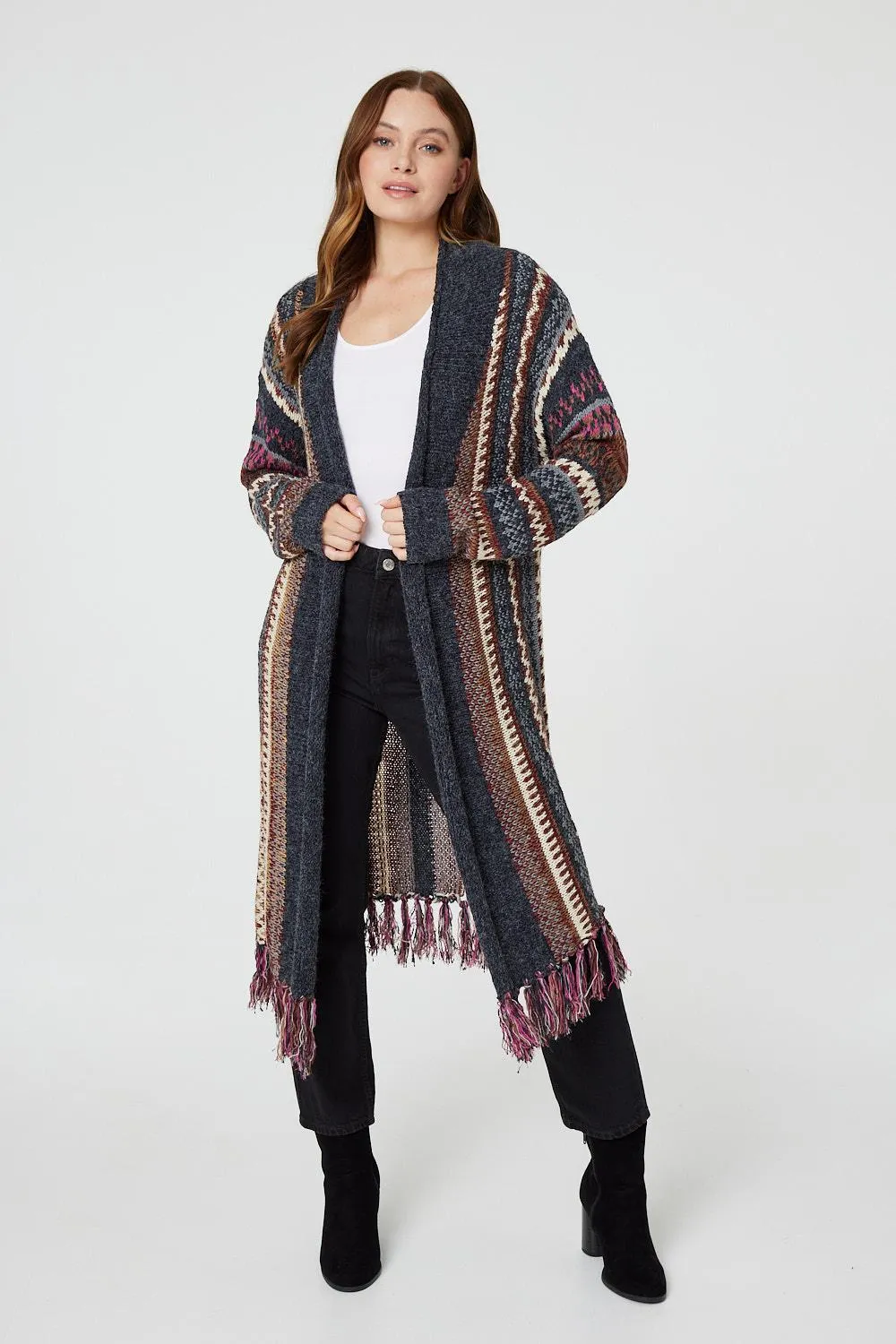 Fair Isle Open Front Knit Cardigan