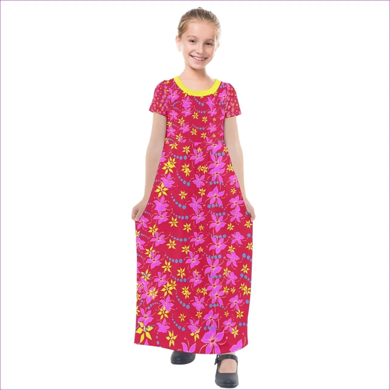 Floral Wear Kids Short Sleeve Maxi Dress