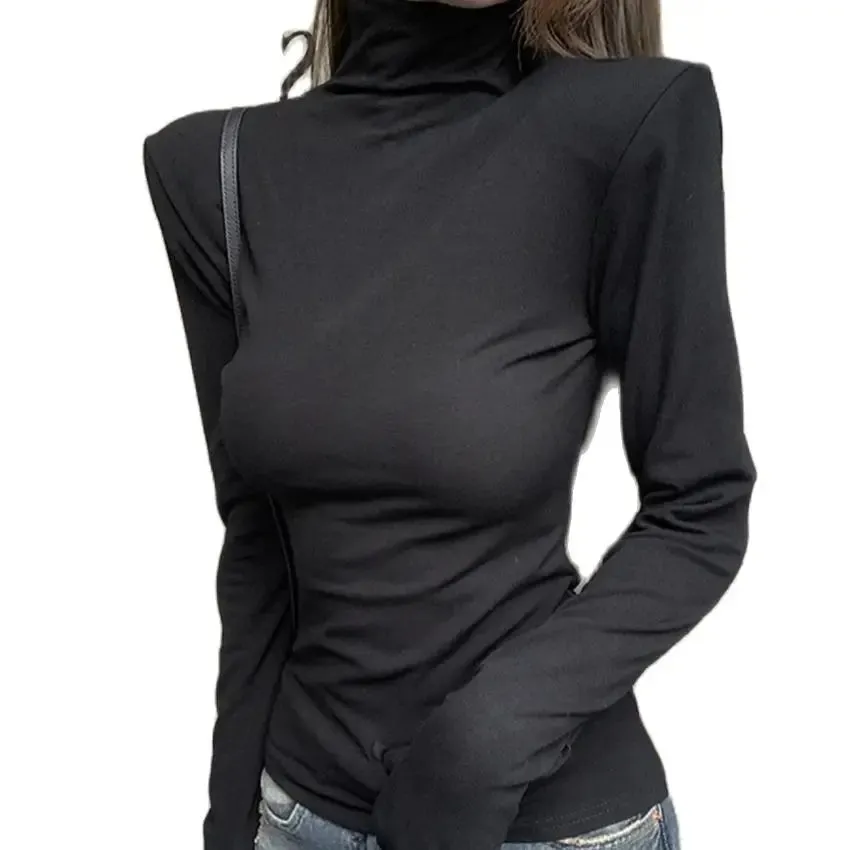 Girlary Minimalist Turtleneck Tees Skinny Women Chic Daily All Match Autumn Bottoming OL Full Sleeve Solid New T-Shirts