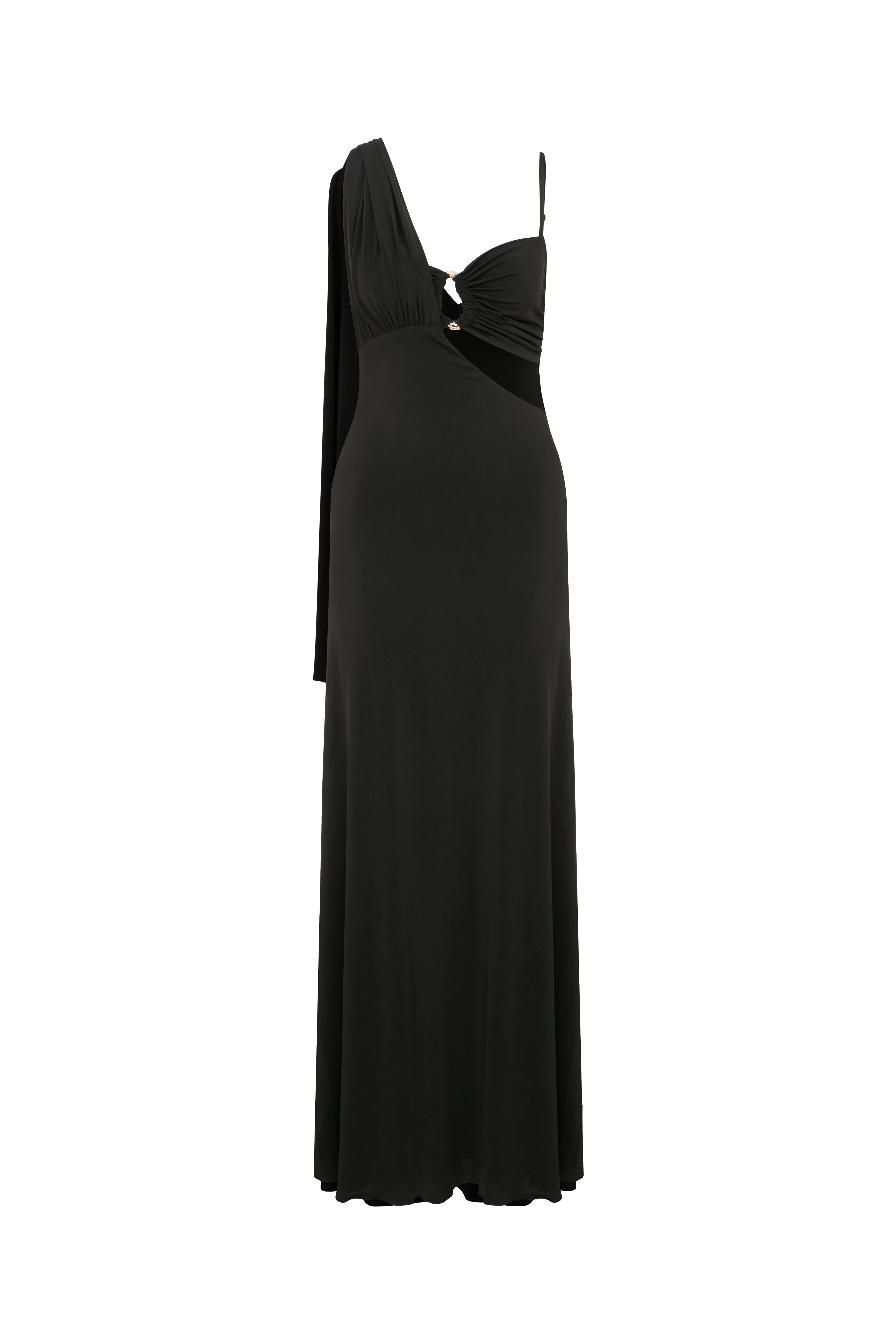 Grace Jersey Asymmetric Long Dress in Black