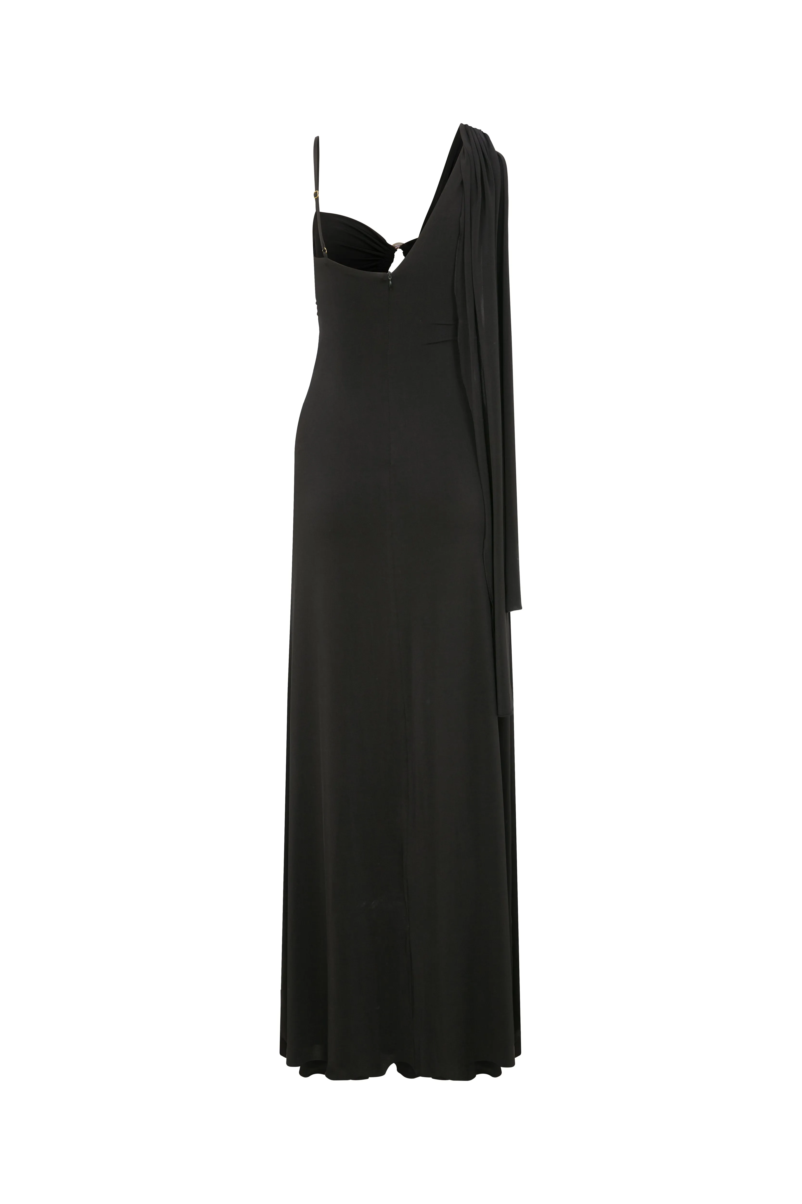 Grace Jersey Asymmetric Long Dress in Black