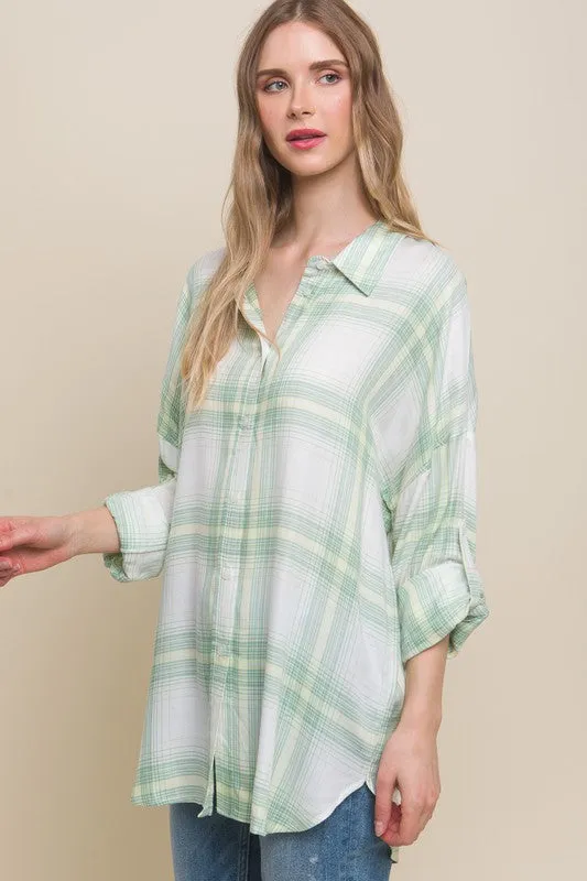 Green Oversized Plaid Shirt