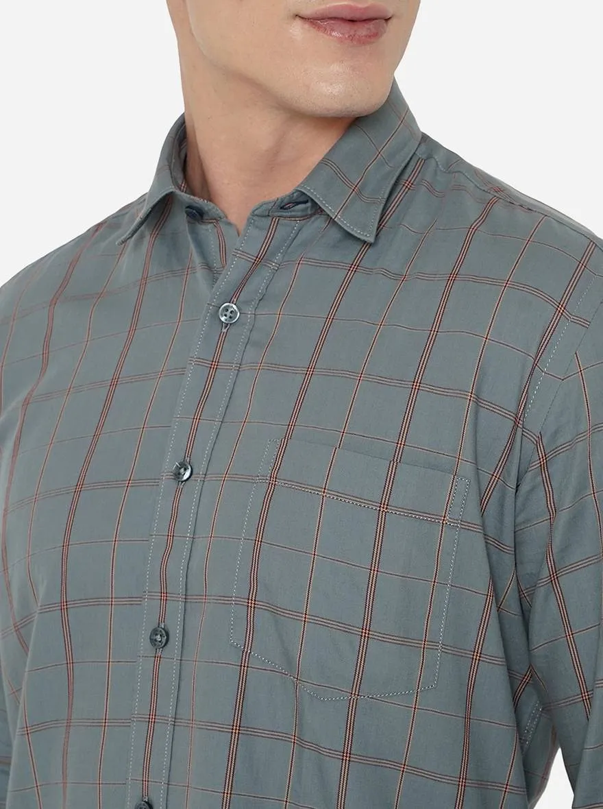 Grey Checked Slim Fit Casual Shirt | JadeBlue