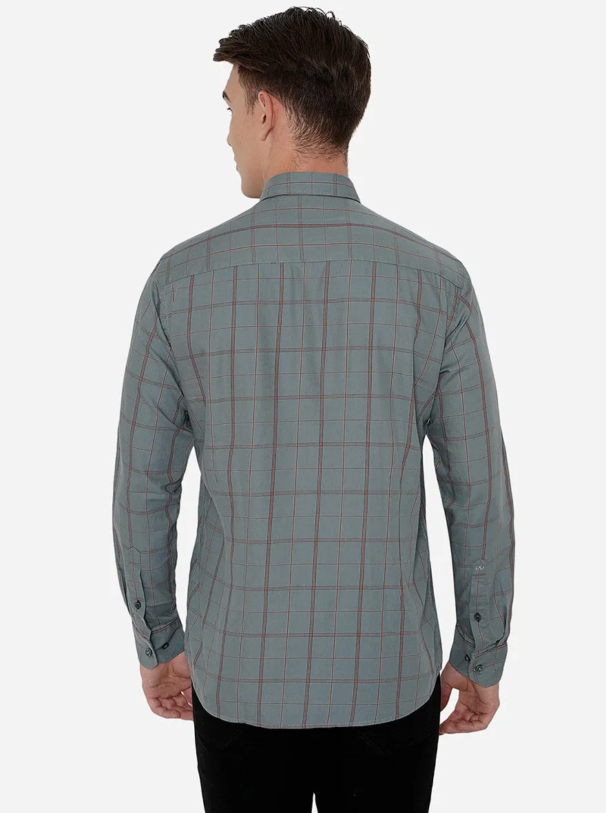 Grey Checked Slim Fit Casual Shirt | JadeBlue