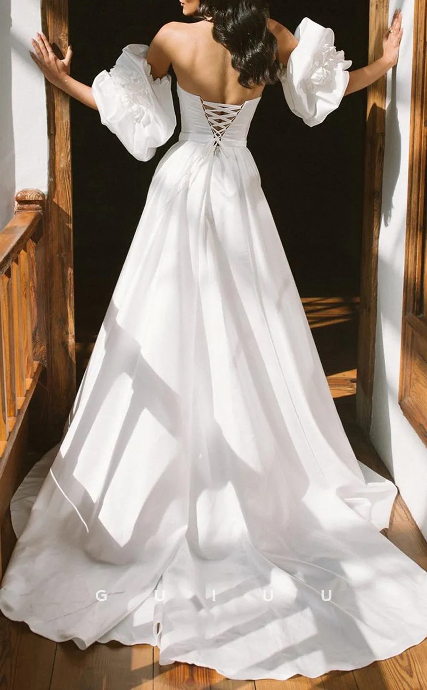 GW294 - Classic & Timeless A-Line Satin Puffy Strapless Beach Wedding Dresses