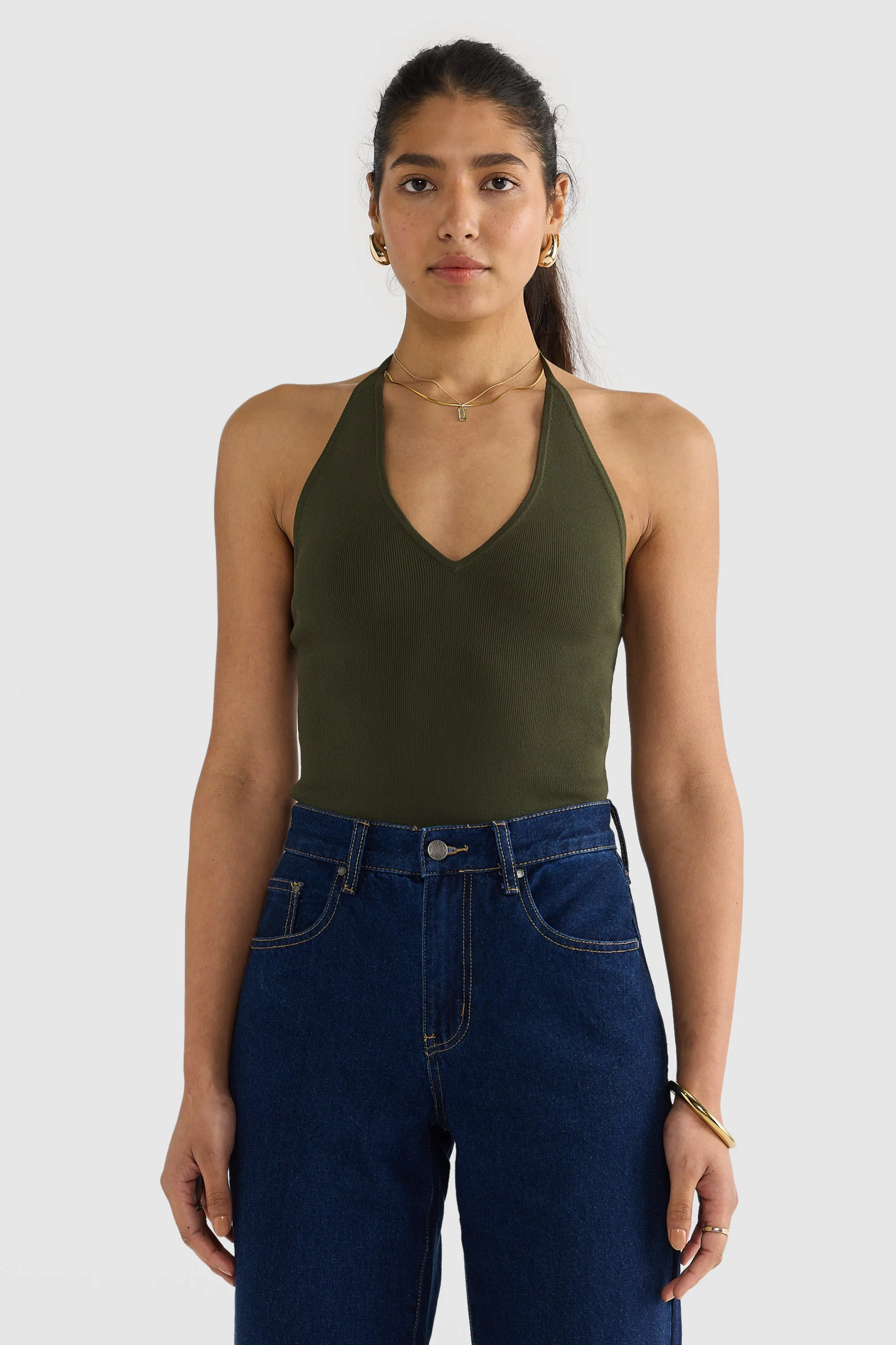 Hadley Halter Neck Knit Top Moss