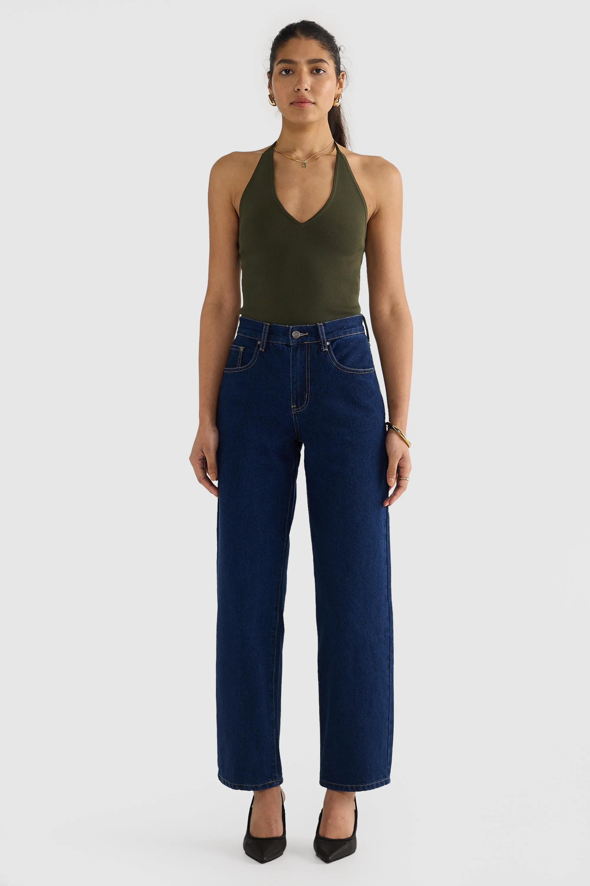 Hadley Halter Neck Knit Top Moss