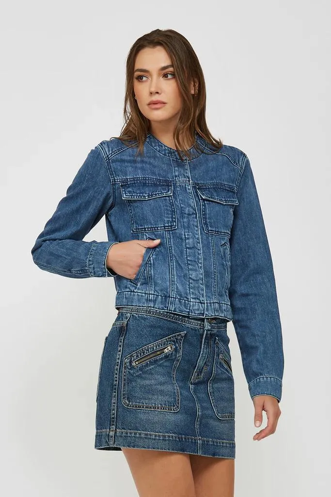 Hidden Denim No Collar Trucker Jacket